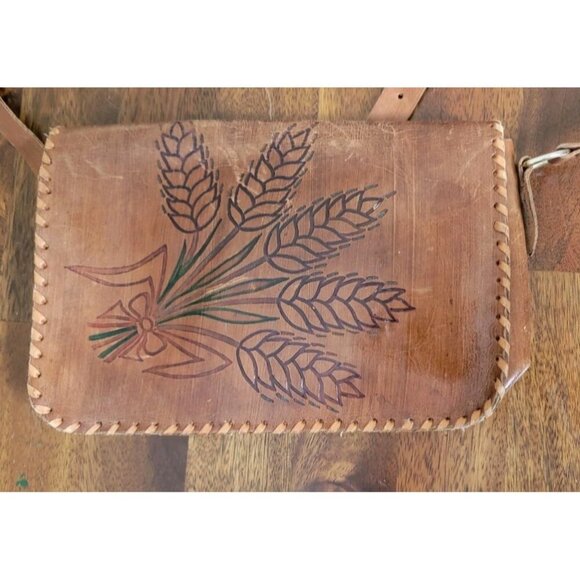 Vintage 1960's Vibe Hand Tooled Leather Hippie Purse Unbranded Floral Crossbody - Picture 5 of 12